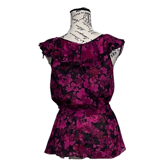 Vtg Y2K Express Sheer Floral Ruffle Top M Dark Romantic Goth Fairy Coquette - Picture 5 of 11